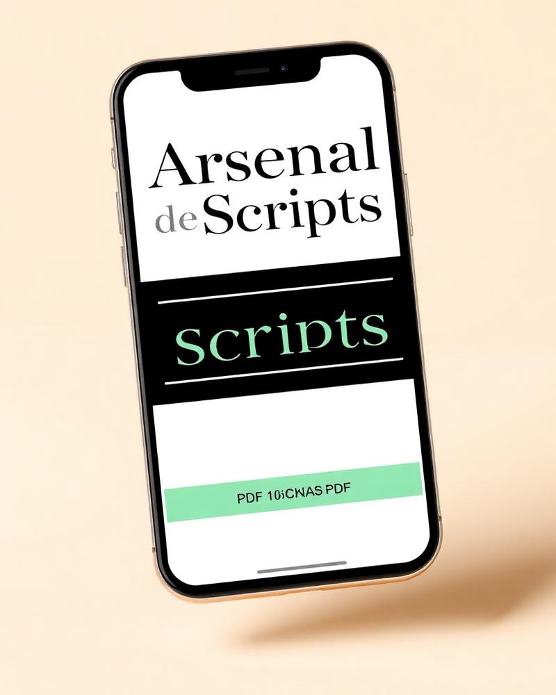 Mockup do PDF do Arsenal de Scripts no celular